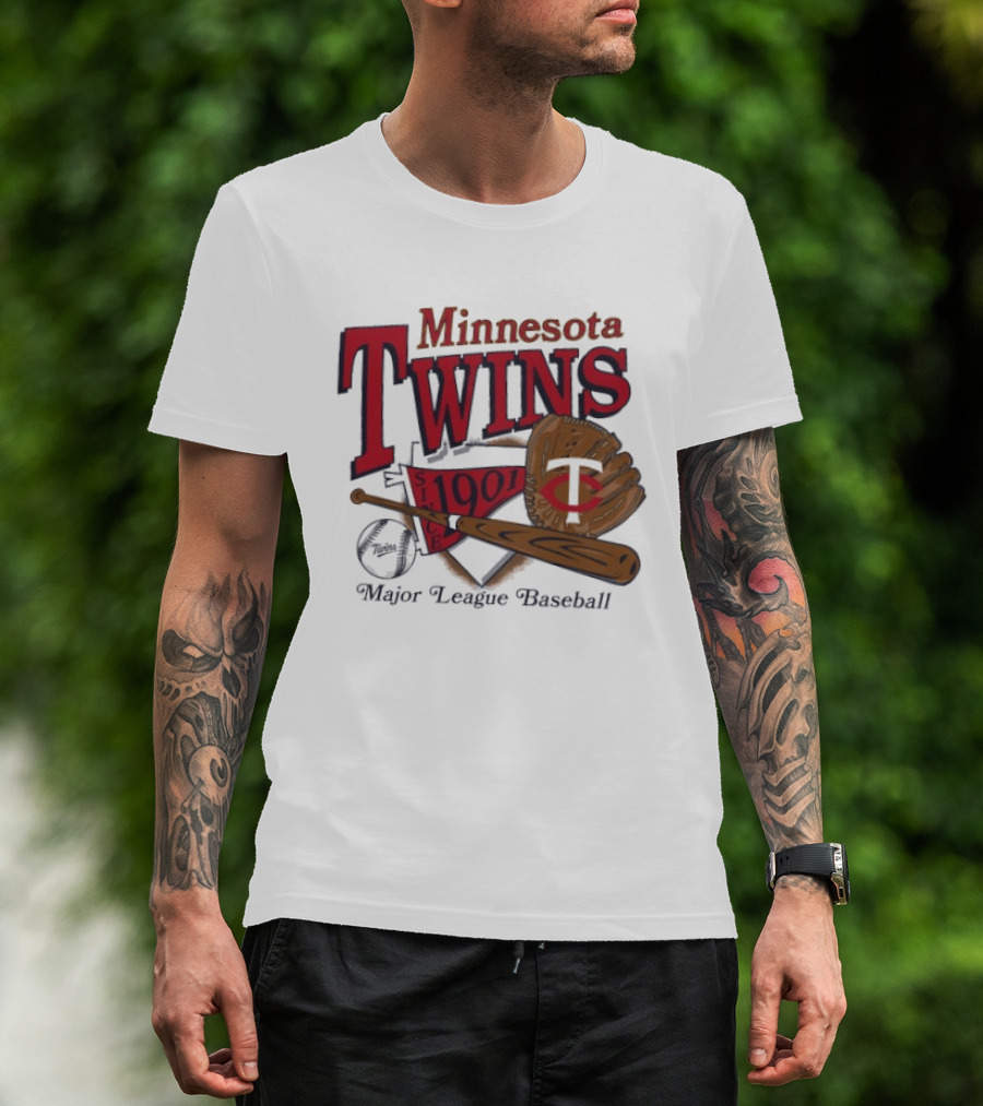 Minnesota Twins Since 1901 Major League Baseball Vintage Bat And Glove T-Shirt
