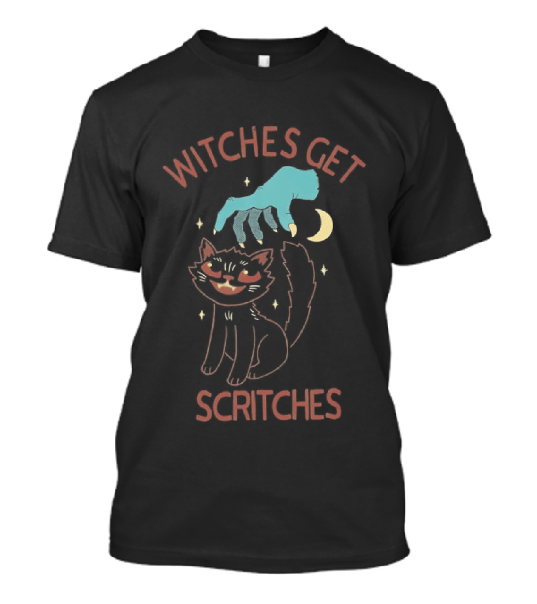 Witches Get Scritches Black Cat Halloween Moon And Hand T-Shirt