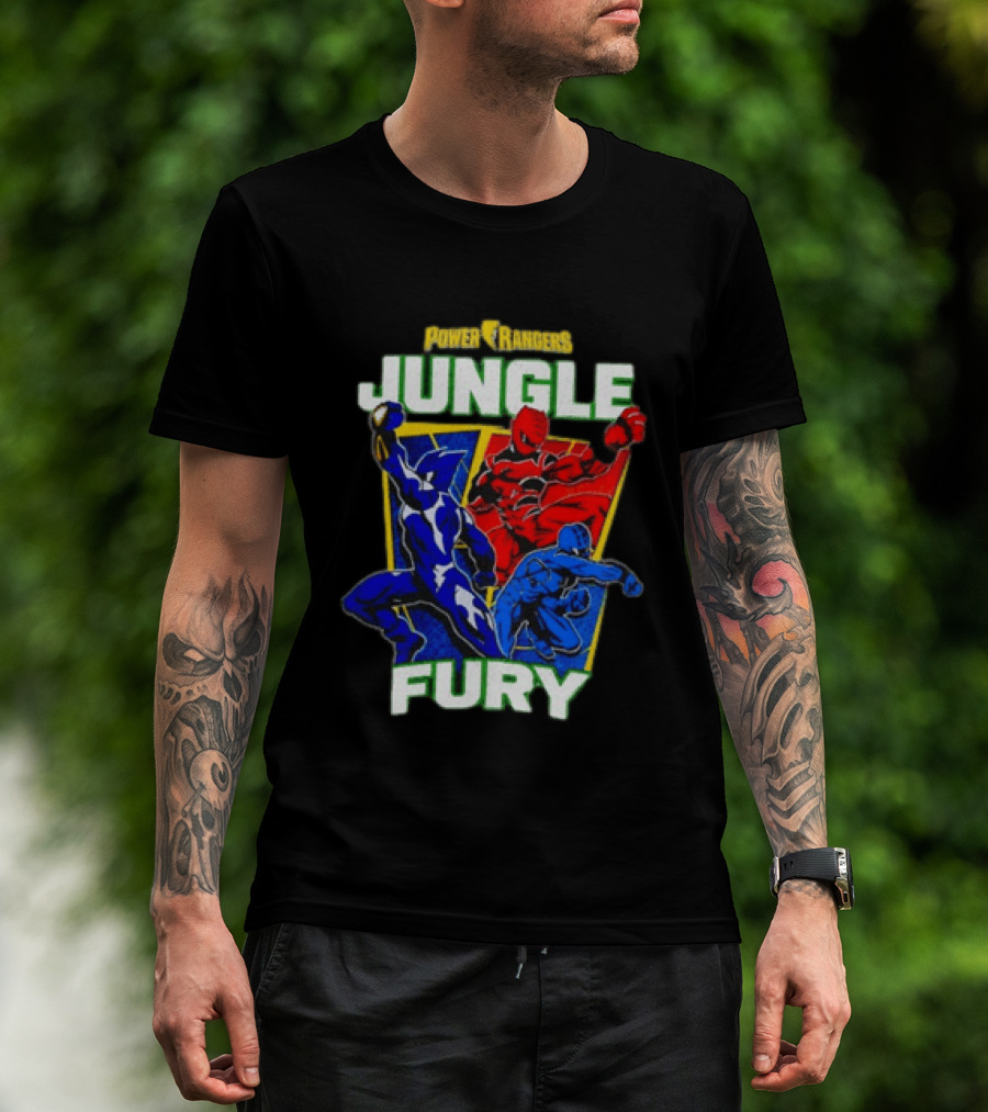 Power Rangers Jungle Fury Red And Blue Rangers Action Poses T-Shirt