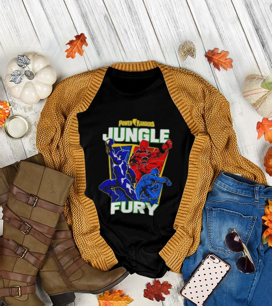 Power Rangers Jungle Fury Red And Blue Rangers Action Poses T-Shirt