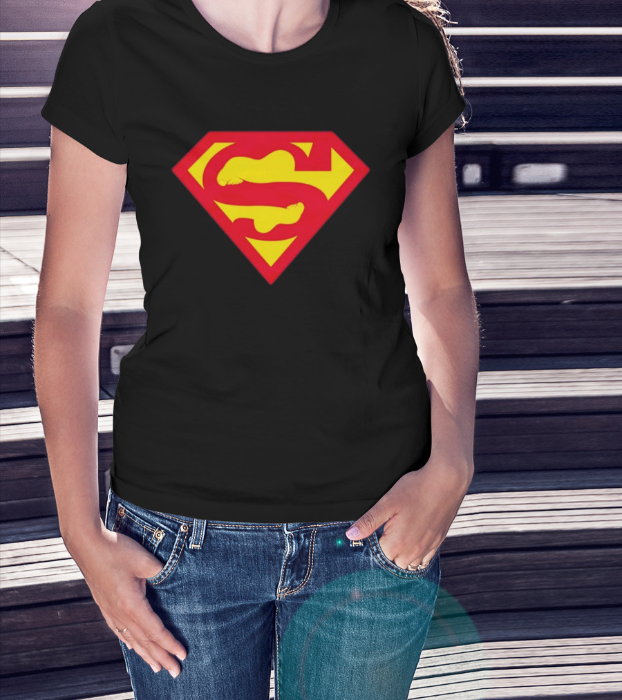 Superfeet Superman Inspired Red Yellow Emblem With Feet T-Shirt