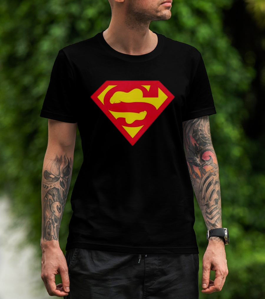 Superfeet Superman Inspired Red Yellow Emblem With Feet T-Shirt