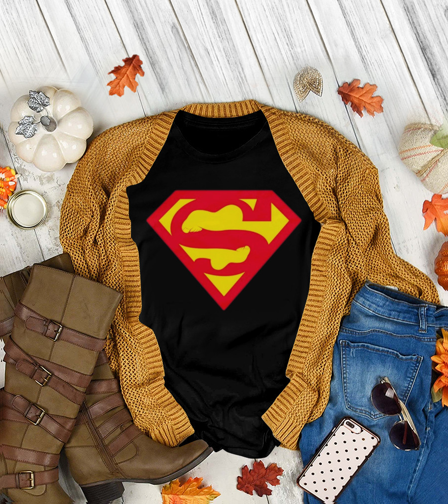 Superfeet Superman Inspired Red Yellow Emblem With Feet T-Shirt