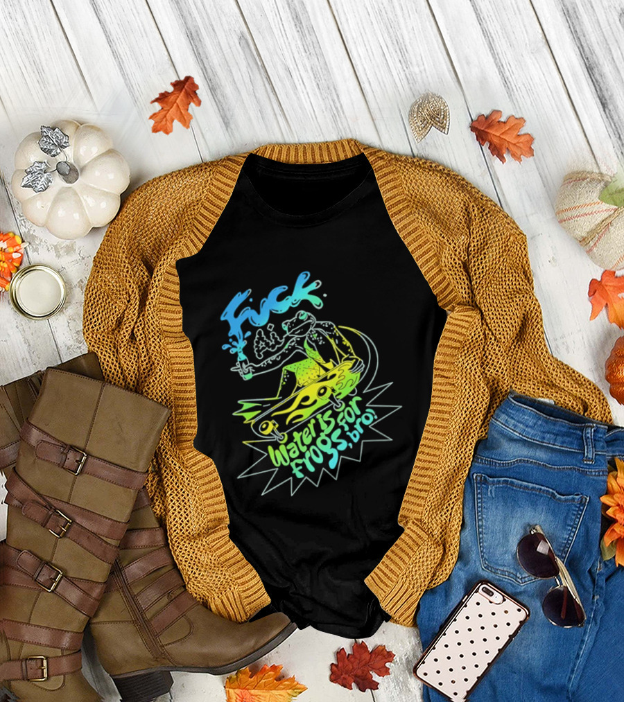 Fuck AI Water Is For Frogs Bro Skateboarding Frog T-Shirt