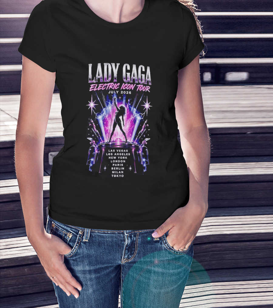 Lady Gaga Electric Icon Tour July 2026 Las Vegas Los Angeles New York London Paris Berlin Milan Tokyo T-Shirt