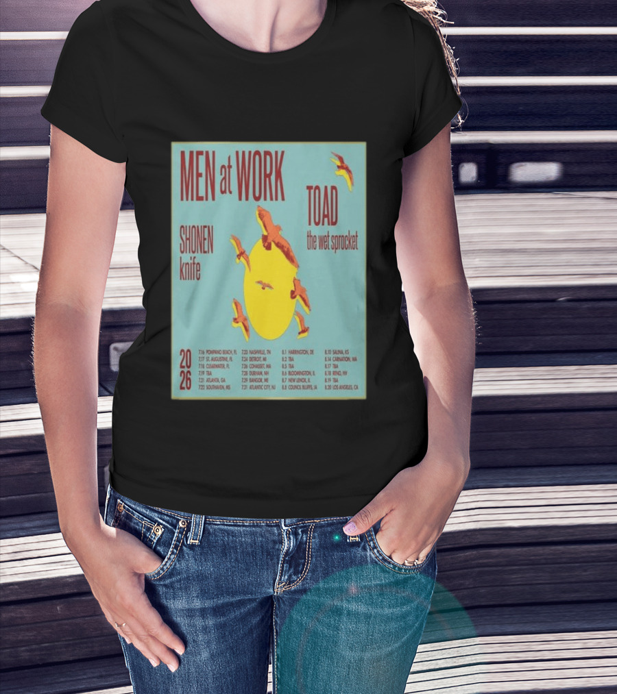 Men At Work Toad The Wet Sprocket Shonen Knife 2026 Tour Dates And Locations T-Shirt