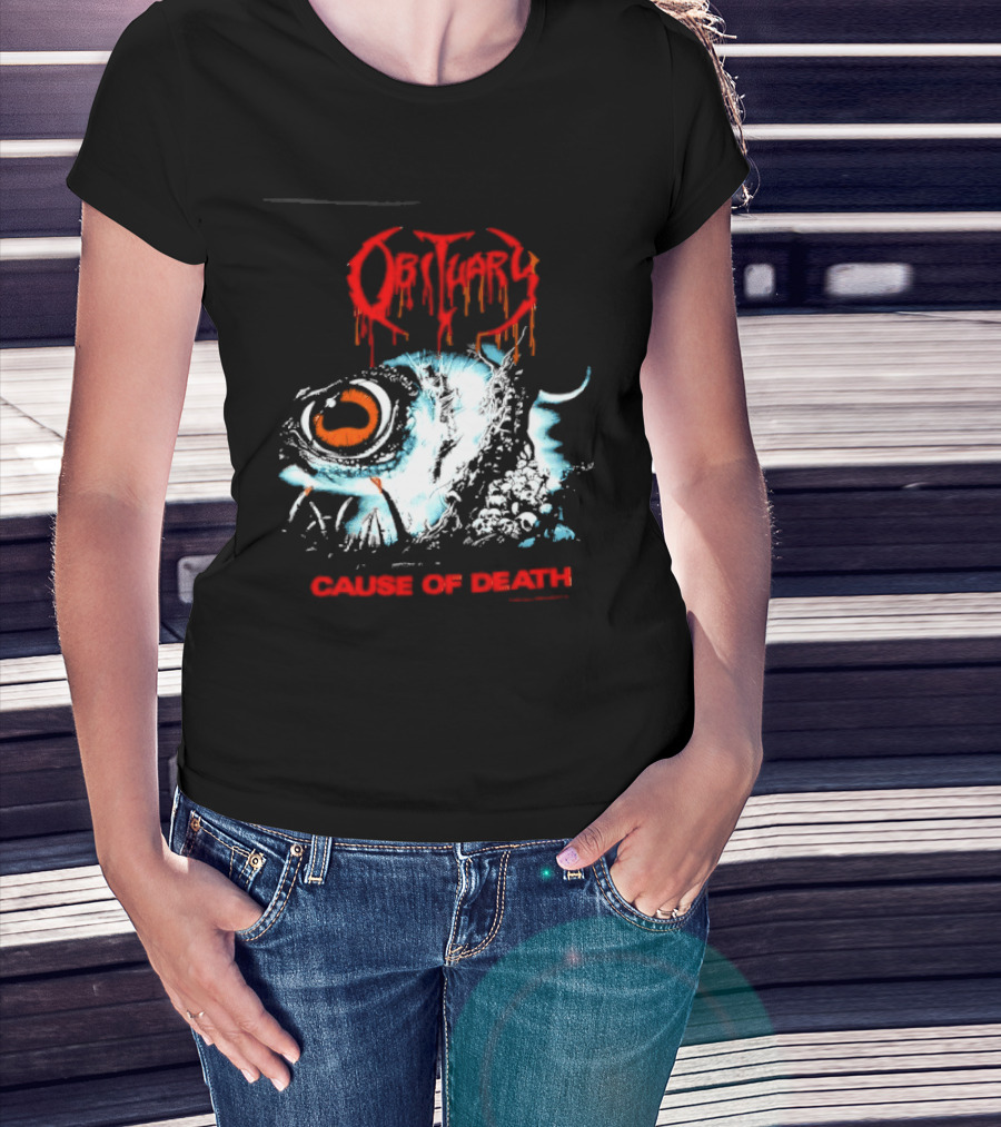 Obituary Cause Of Death Eye Metal Band With Orange Red T-Shirt