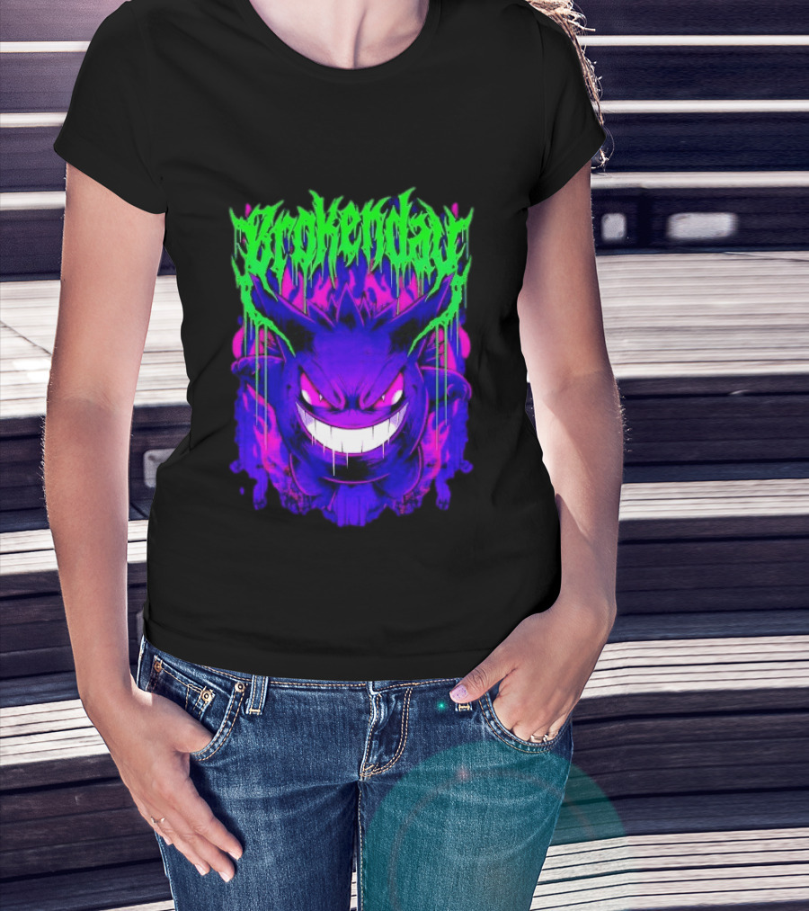 Brokey Day Gengar Pokemon Ghost Type Metal Band T-Shirt
