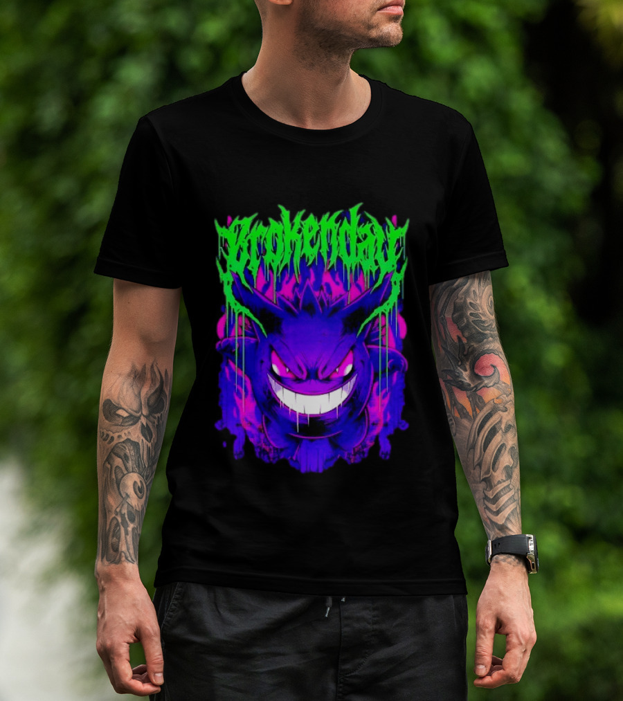 Brokey Day Gengar Pokemon Ghost Type Metal Band T-Shirt
