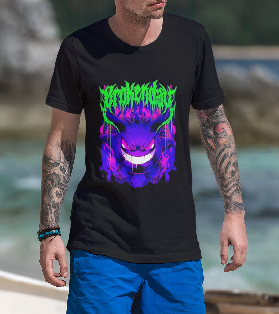 Brokey Day Gengar Pokemon Ghost Type Metal Band T-Shirt