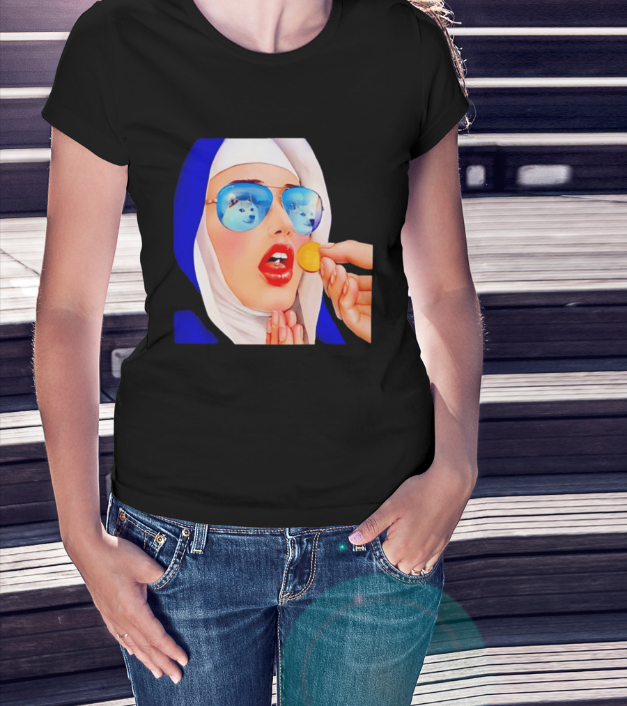 Doge Nun Sunglasses Reflection Communion Meme T-Shirt