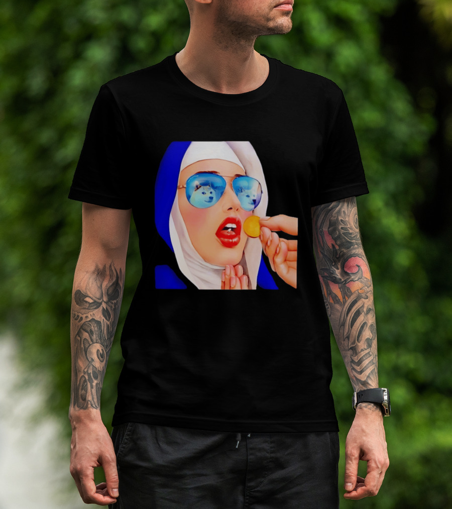 Doge Nun Sunglasses Reflection Communion Meme T-Shirt