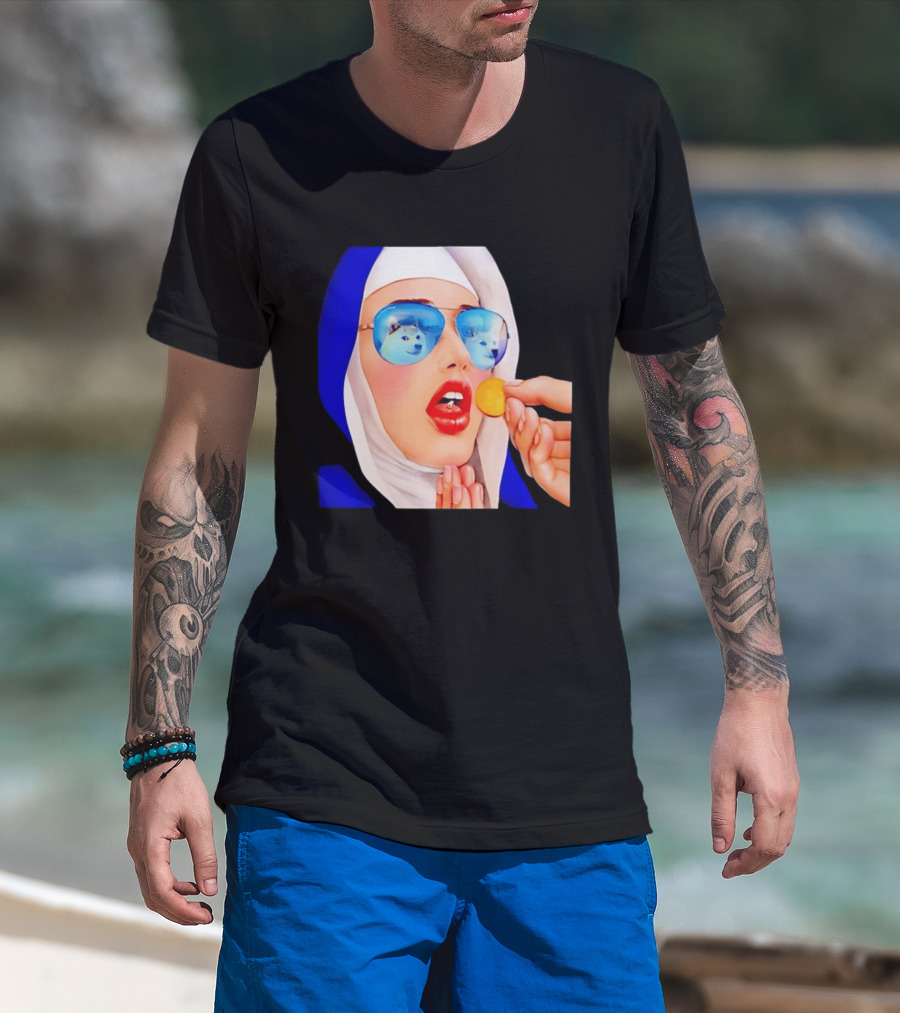 Doge Nun Sunglasses Reflection Communion Meme T-Shirt