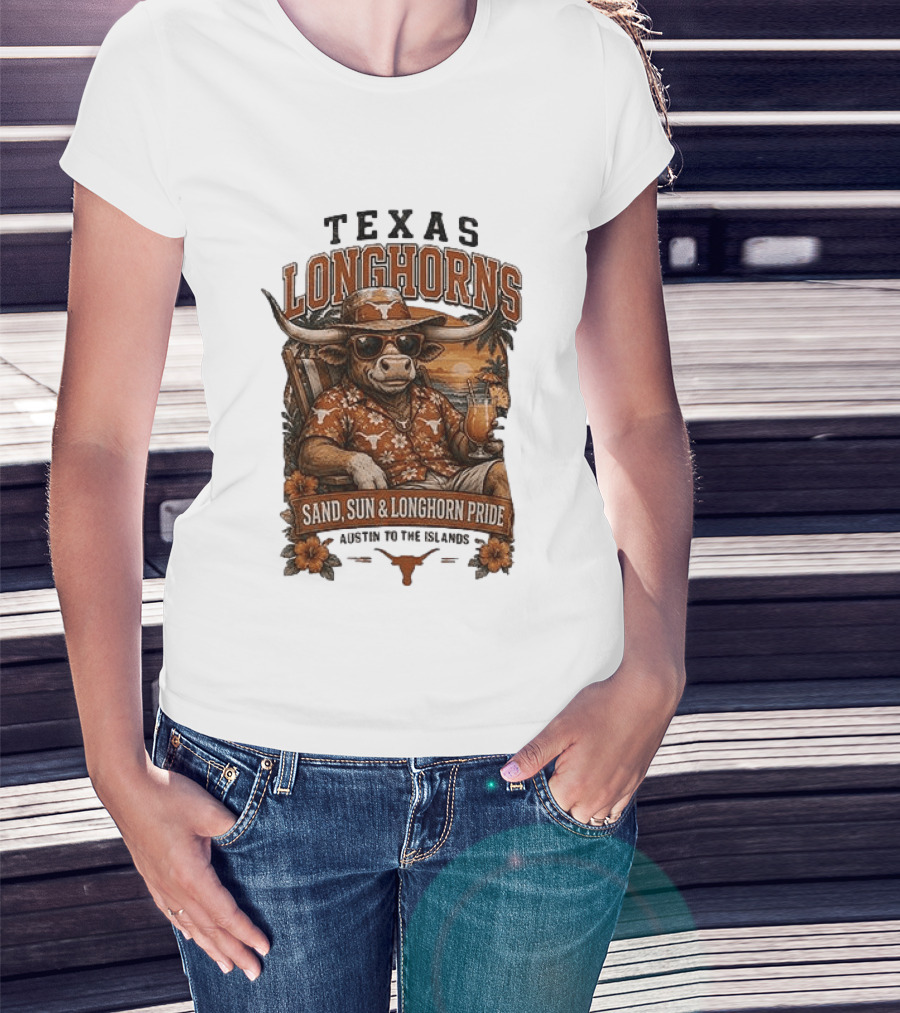 Texas Longhorns Sand Sun Longhorn Pride Austin To The Islands Tropical Paradise T-Shirt