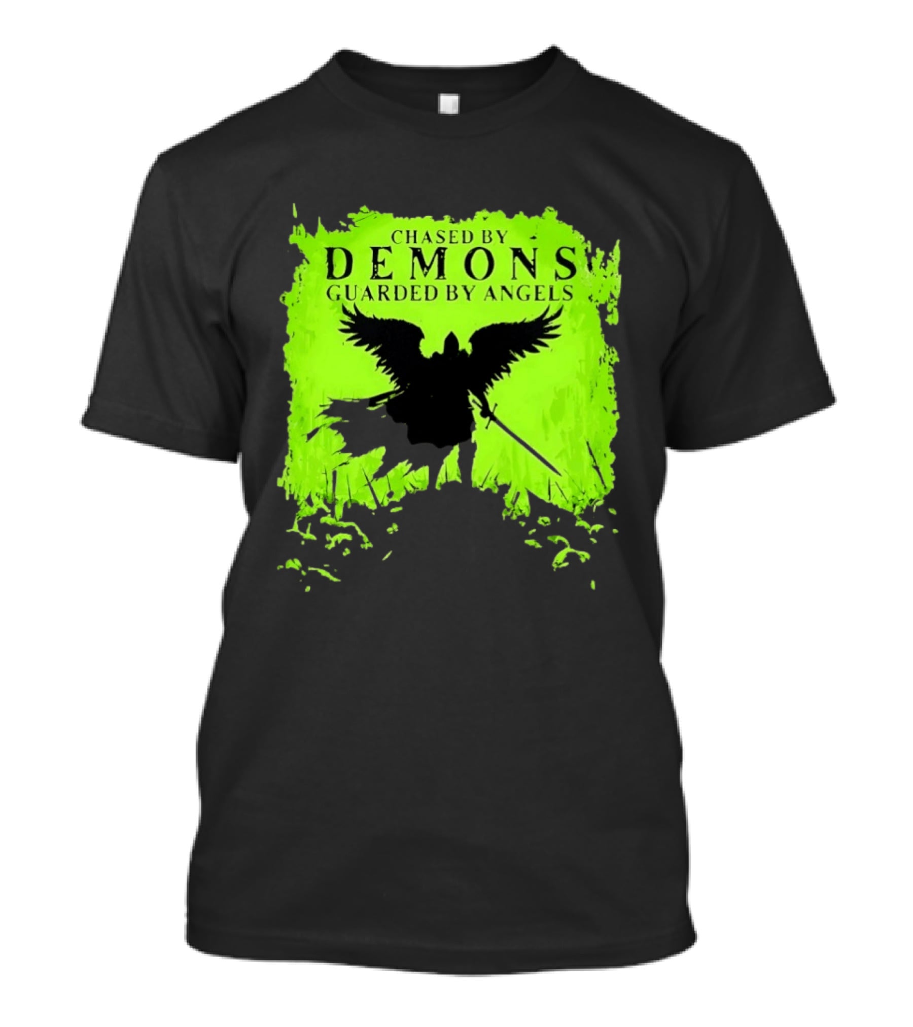 Chased By Demons Guarded By Angels Warrior Wings Sword T-Shirt