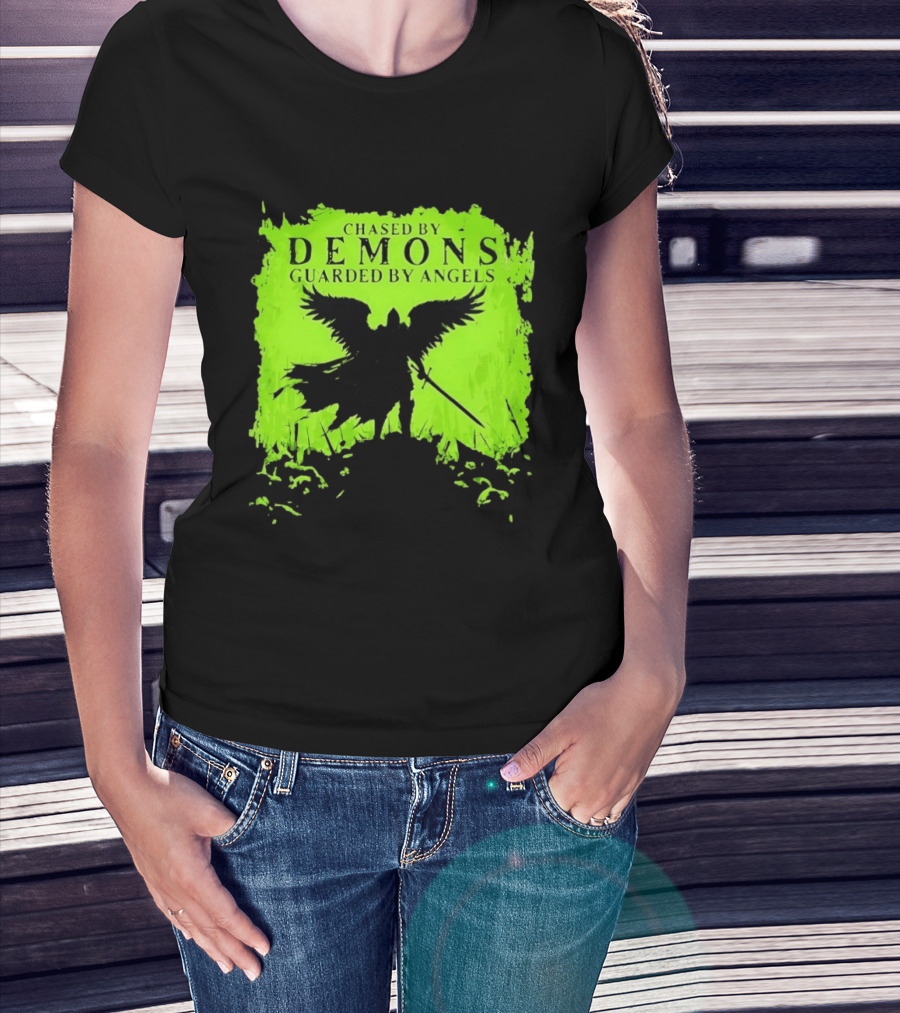 Chased By Demons Guarded By Angels Warrior Wings Sword T-Shirt