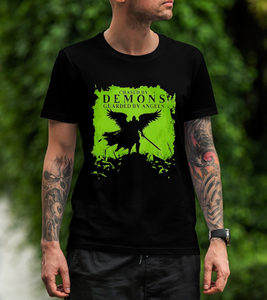 Chased By Demons Guarded By Angels Warrior Wings Sword T-Shirt