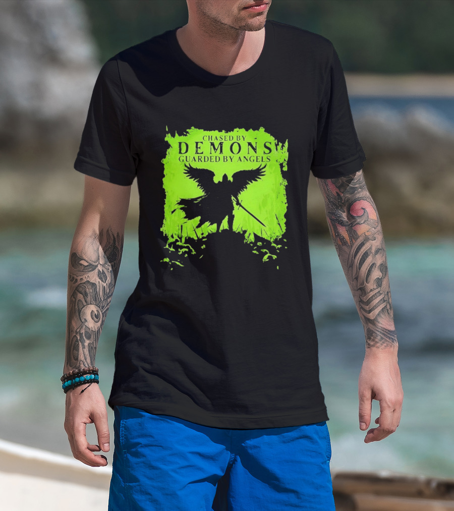 Chased By Demons Guarded By Angels Warrior Wings Sword T-Shirt