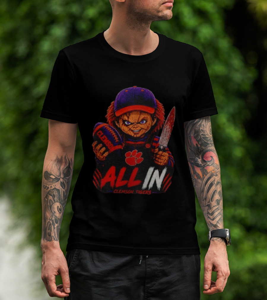 Chucky Clemson Tigers All In College Football Horror Character Fan Gear T-Shirt