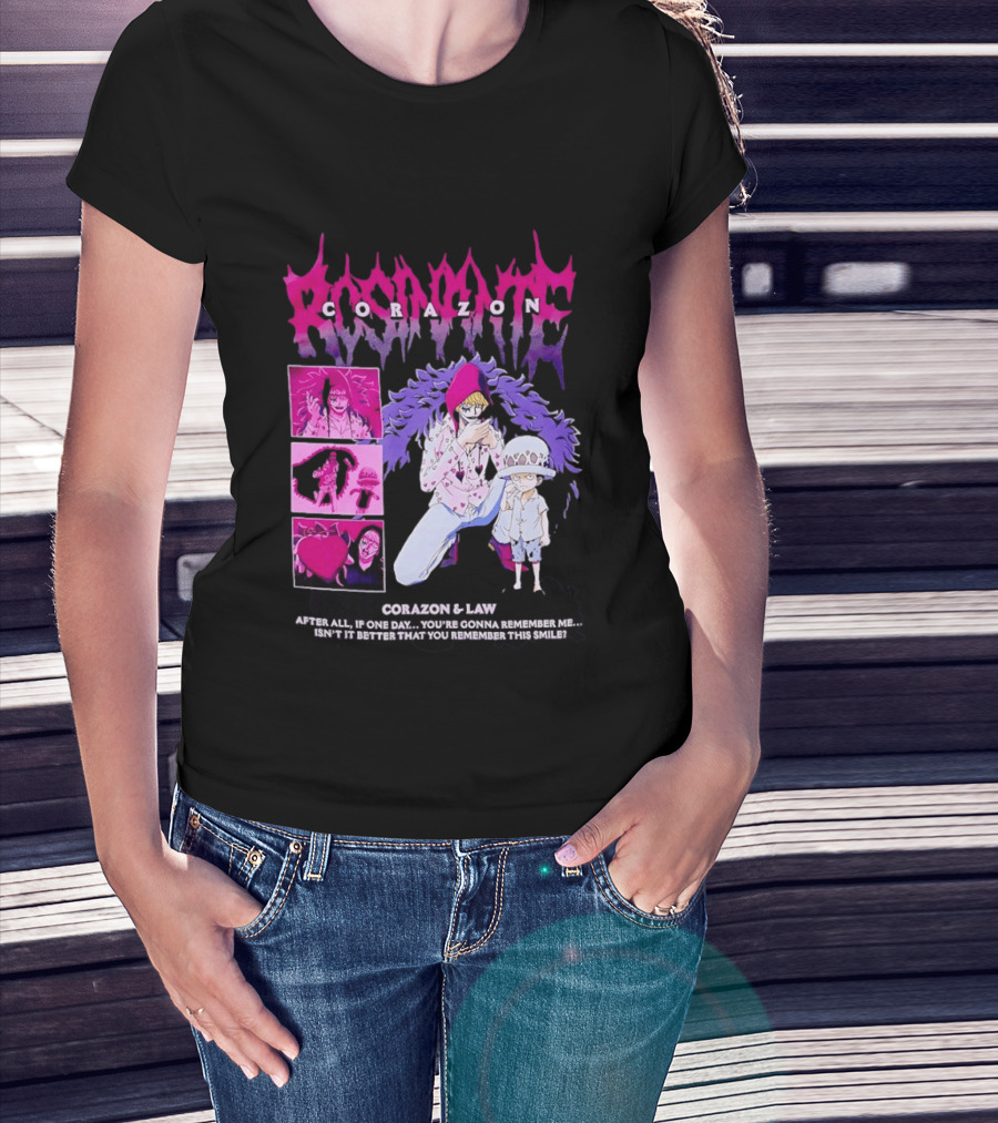 Corazon And Law One Piece After All If One Day You're Gonna Remember Me Smile Manga T-Shirt