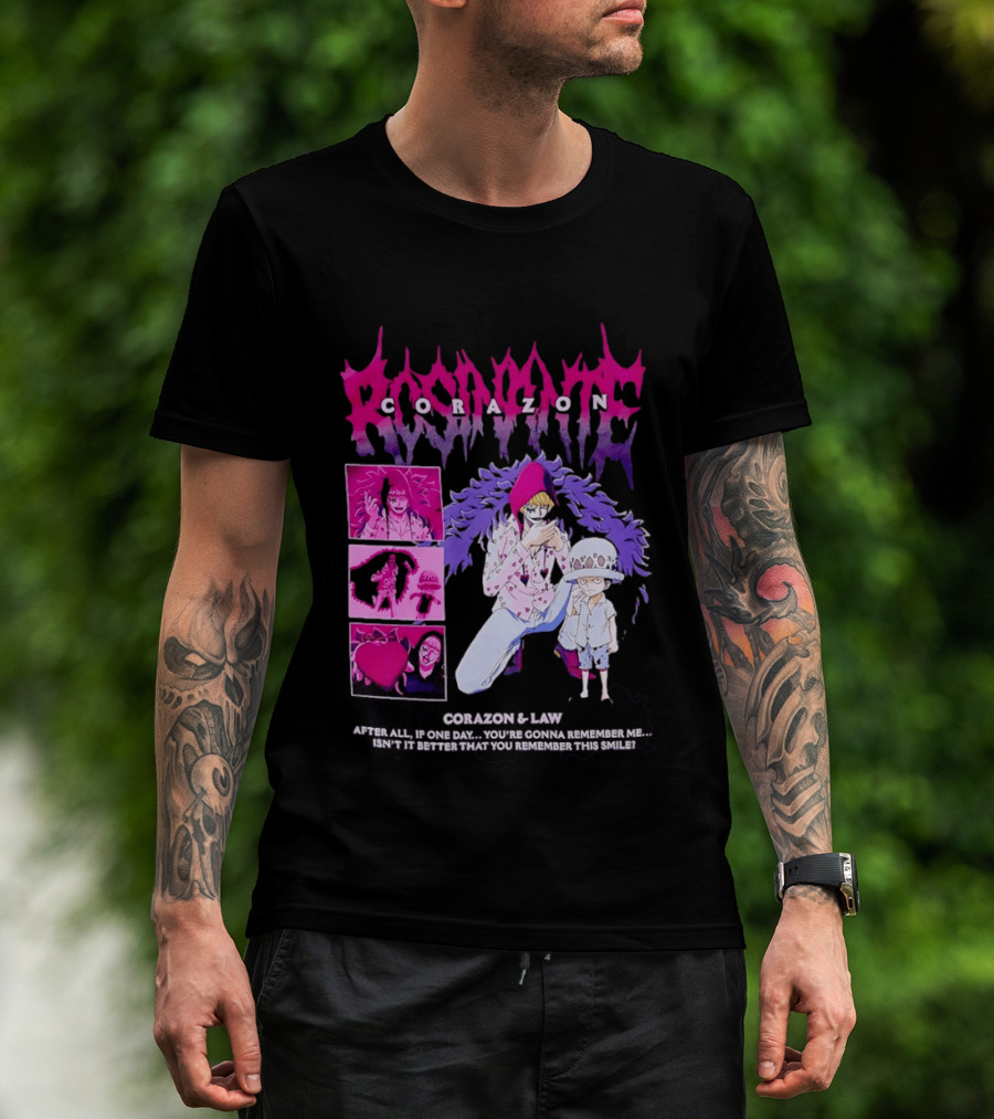 Corazon And Law One Piece After All If One Day You're Gonna Remember Me Smile Manga T-Shirt
