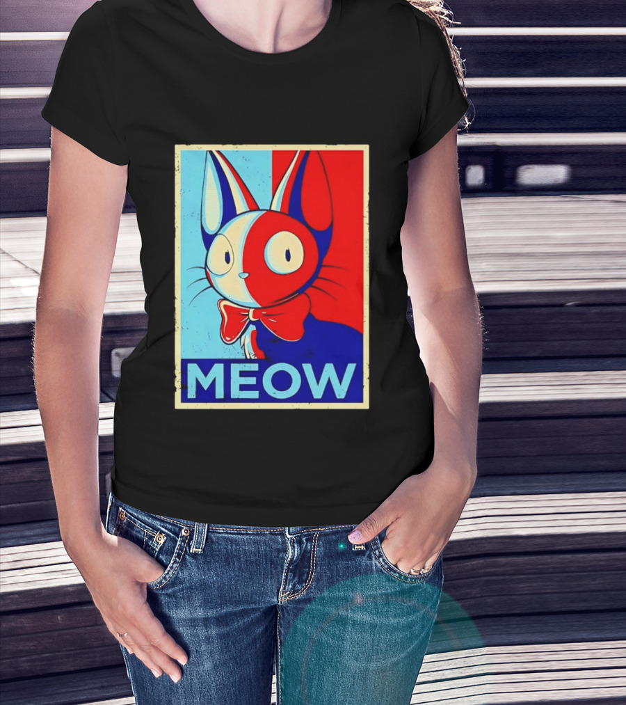 Meow Red Blue Cat Bow Tie T-Shirt