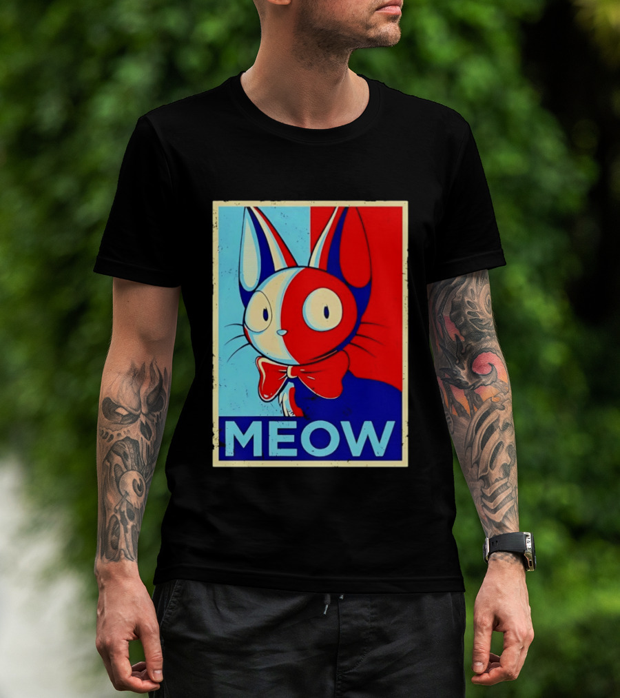 Meow Red Blue Cat Bow Tie T-Shirt