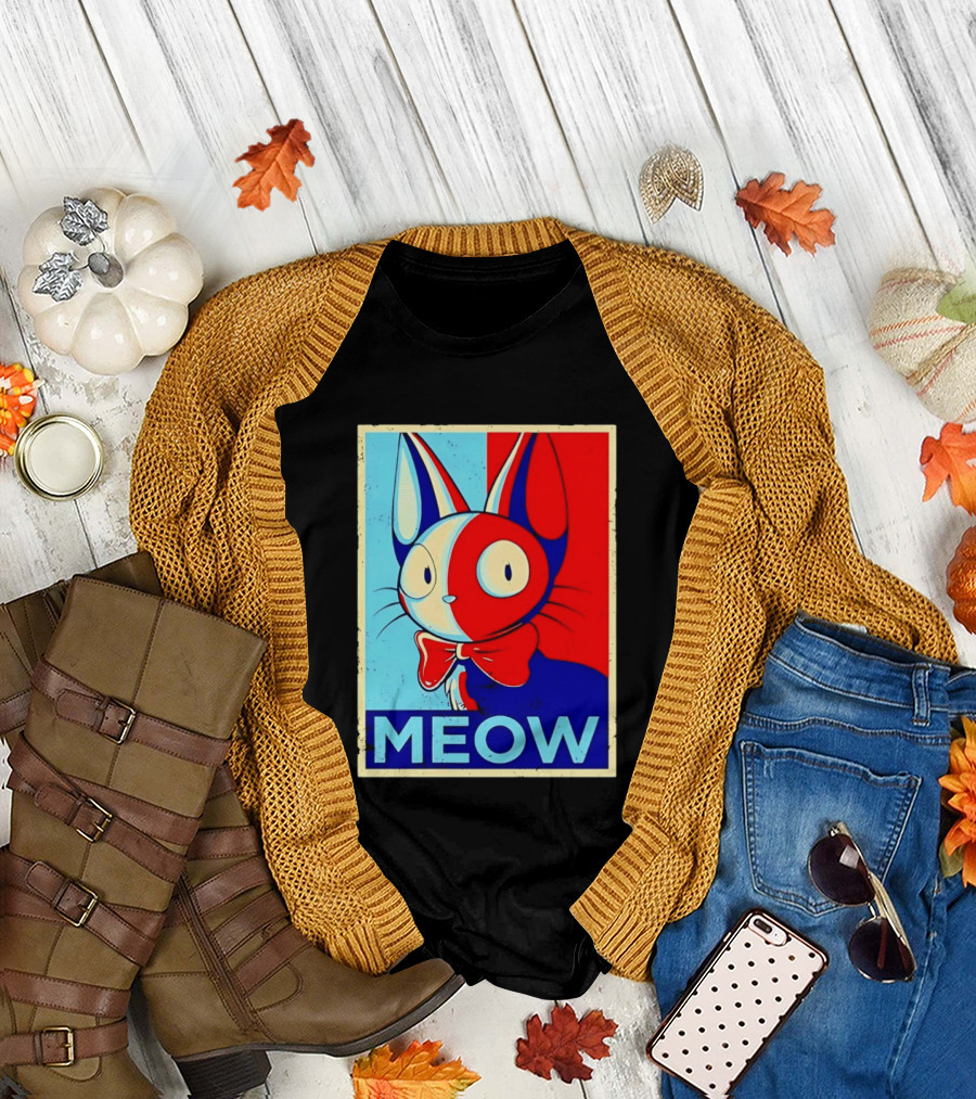 Meow Red Blue Cat Bow Tie T-Shirt