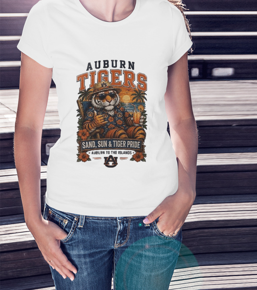 Auburn Tigers Sand Sun Tiger Pride Island Paradise Tropical Vibes T-Shirt