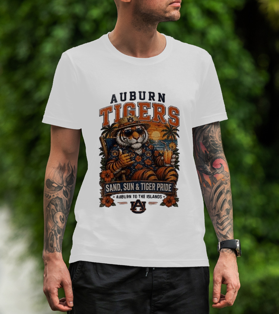 Auburn Tigers Sand Sun Tiger Pride Island Paradise Tropical Vibes T-Shirt