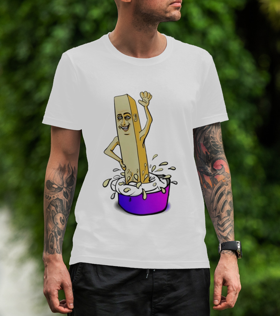 Belgian French Fry Cartoon Character Waving In Sauce Bowl T-Shirt