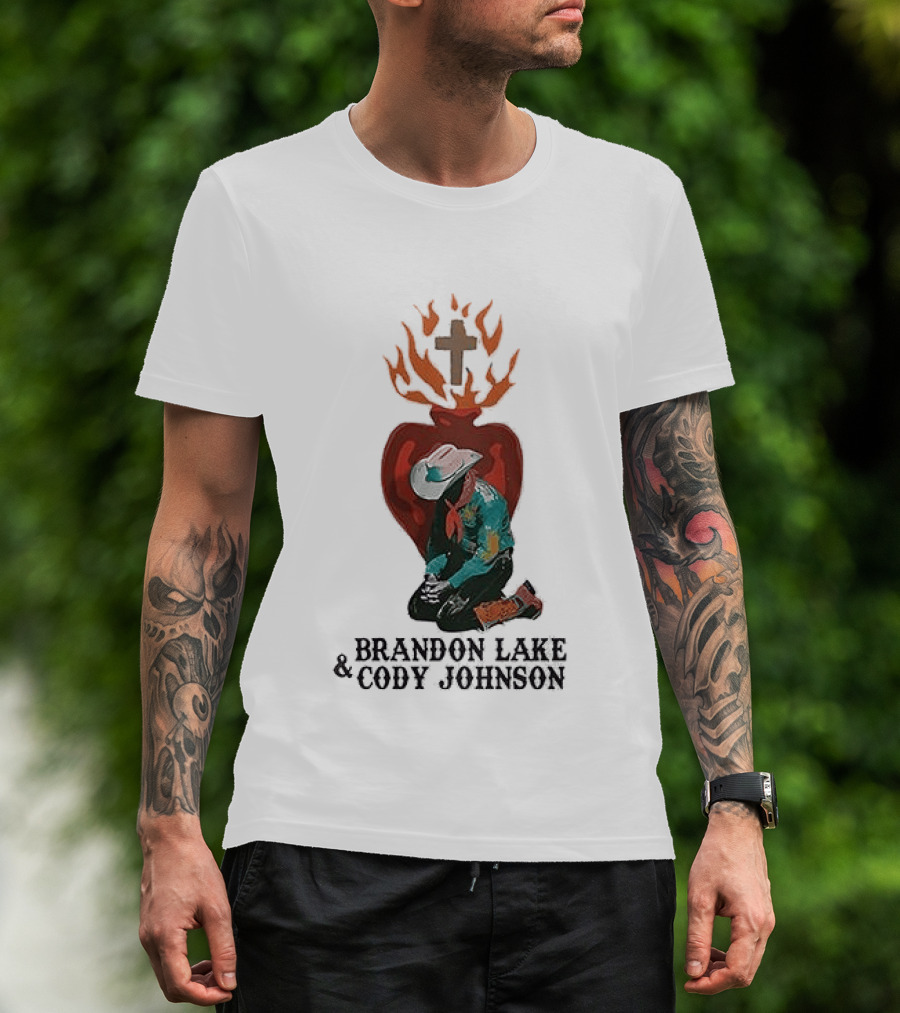 Brandon Lake Cody Johnson When A Cowboy Prays 2026 Cross Heart Flame T-Shirt