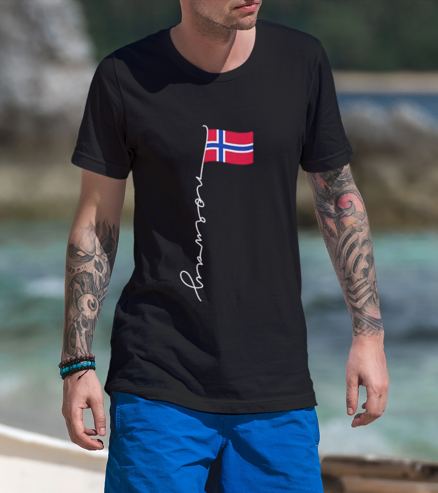 Norway Flag Cursive Text Norwegian Pride T-Shirt
