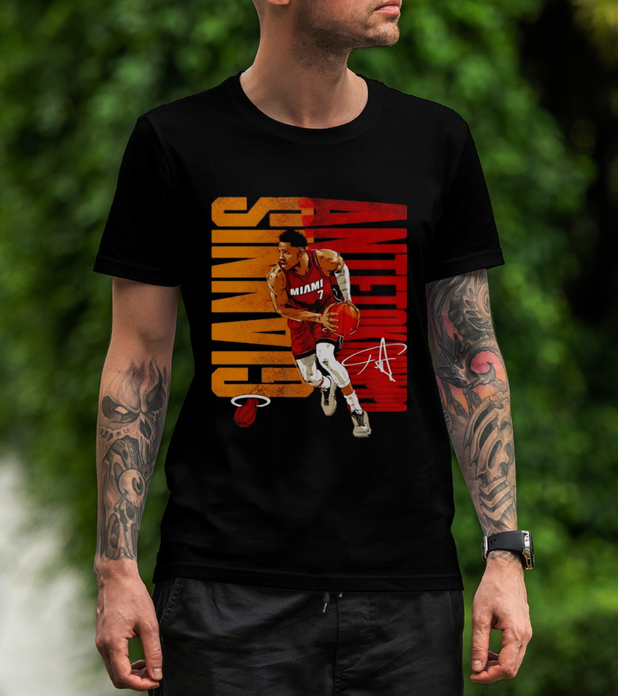Giannis Antetokounmpo Miami 7 Basketball Running Miami Heat T-Shirt