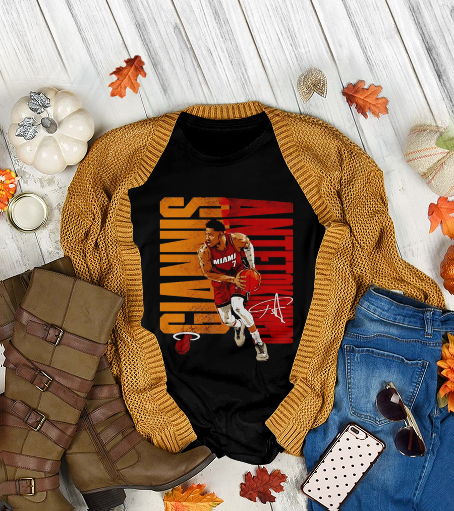 Giannis Antetokounmpo Miami 7 Basketball Running Miami Heat T-Shirt