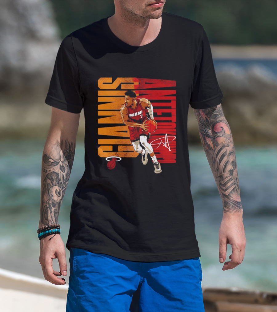 Giannis Antetokounmpo Miami 7 Basketball Running Miami Heat T-Shirt