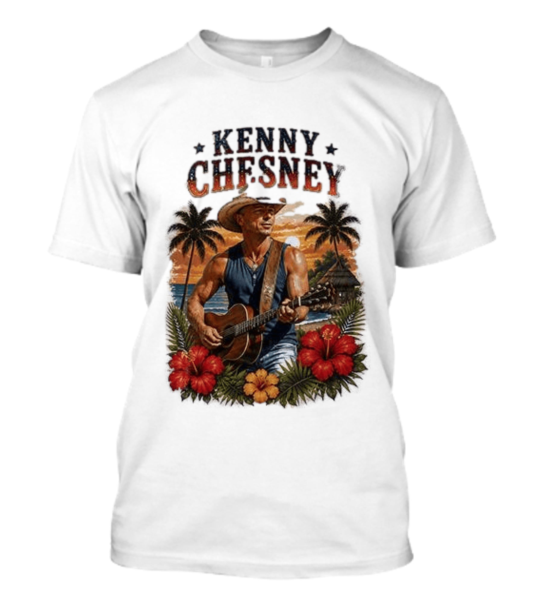 Kenny Chesney Tropical Paradise Vibes With Guitar And Palm Trees T-Shirt