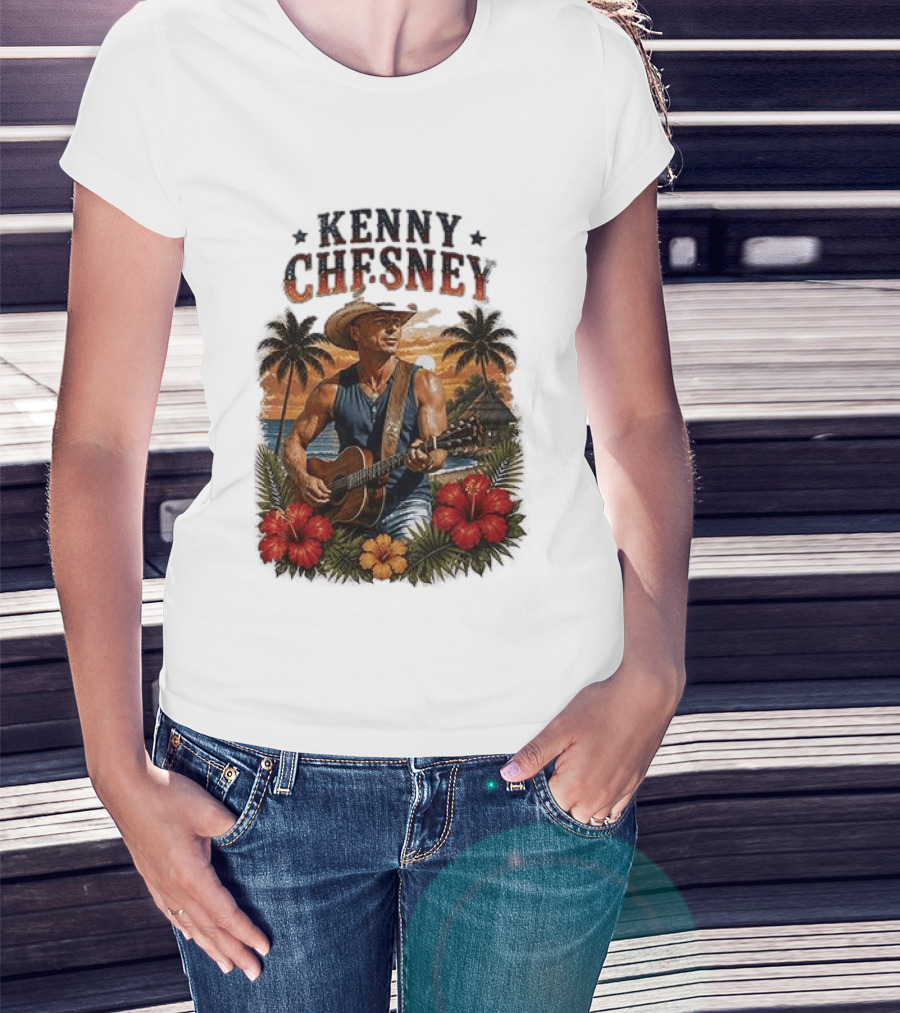 Kenny Chesney Tropical Paradise Vibes With Guitar And Palm Trees T-Shirt