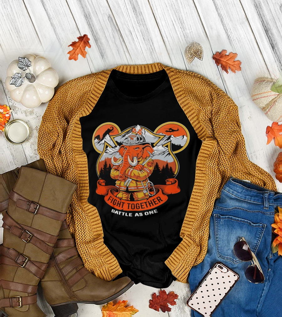 Sandy City FDC 0904 Elephant Firefighter Fight Together Battle as One Mountains Helicopter Wolf T-Shirt