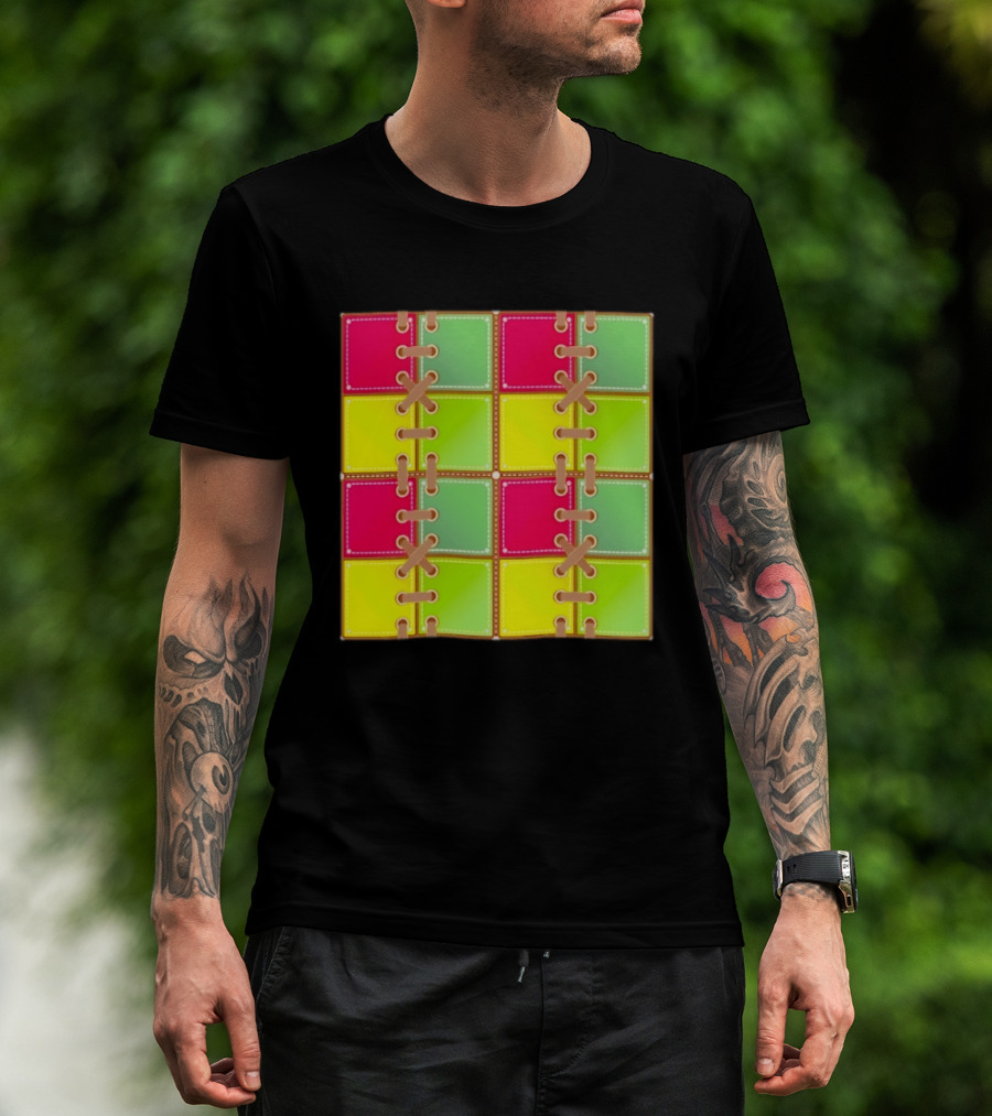 Seamless Laces Cut Vibrant Quadrant Squares T-Shirt