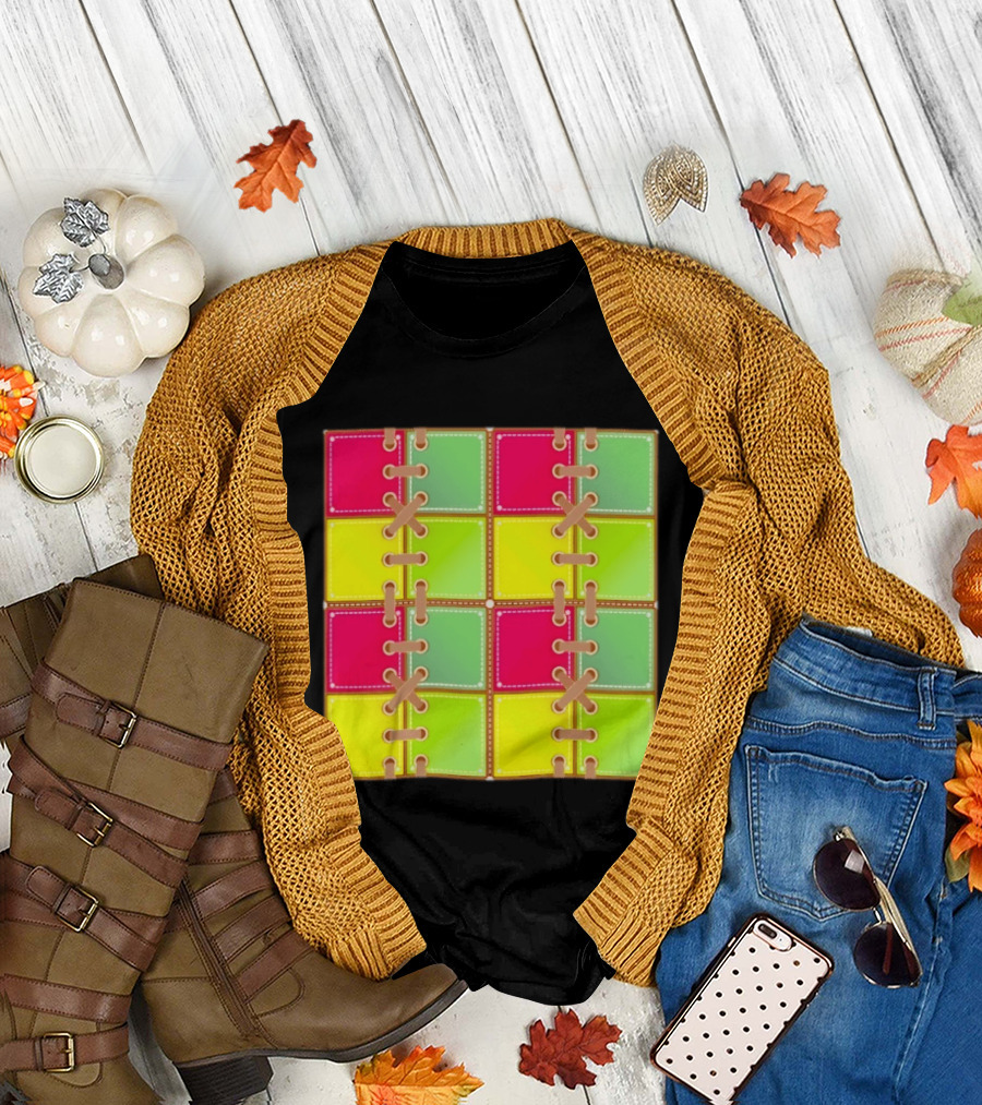 Seamless Laces Cut Vibrant Quadrant Squares T-Shirt