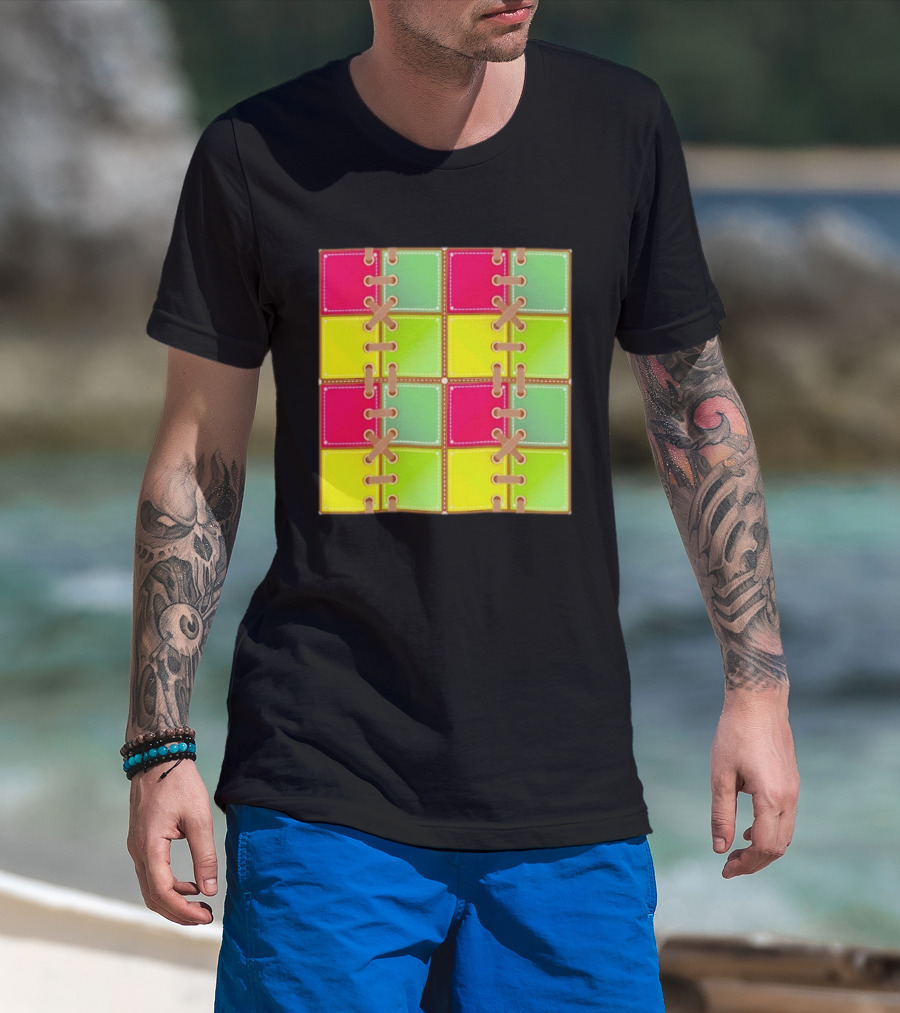 Seamless Laces Cut Vibrant Quadrant Squares T-Shirt