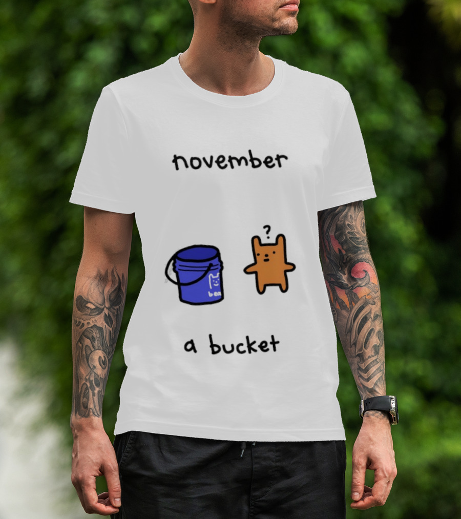November A Bucket Doodle Minimalist Orange Character Blue Bucket T-Shirt