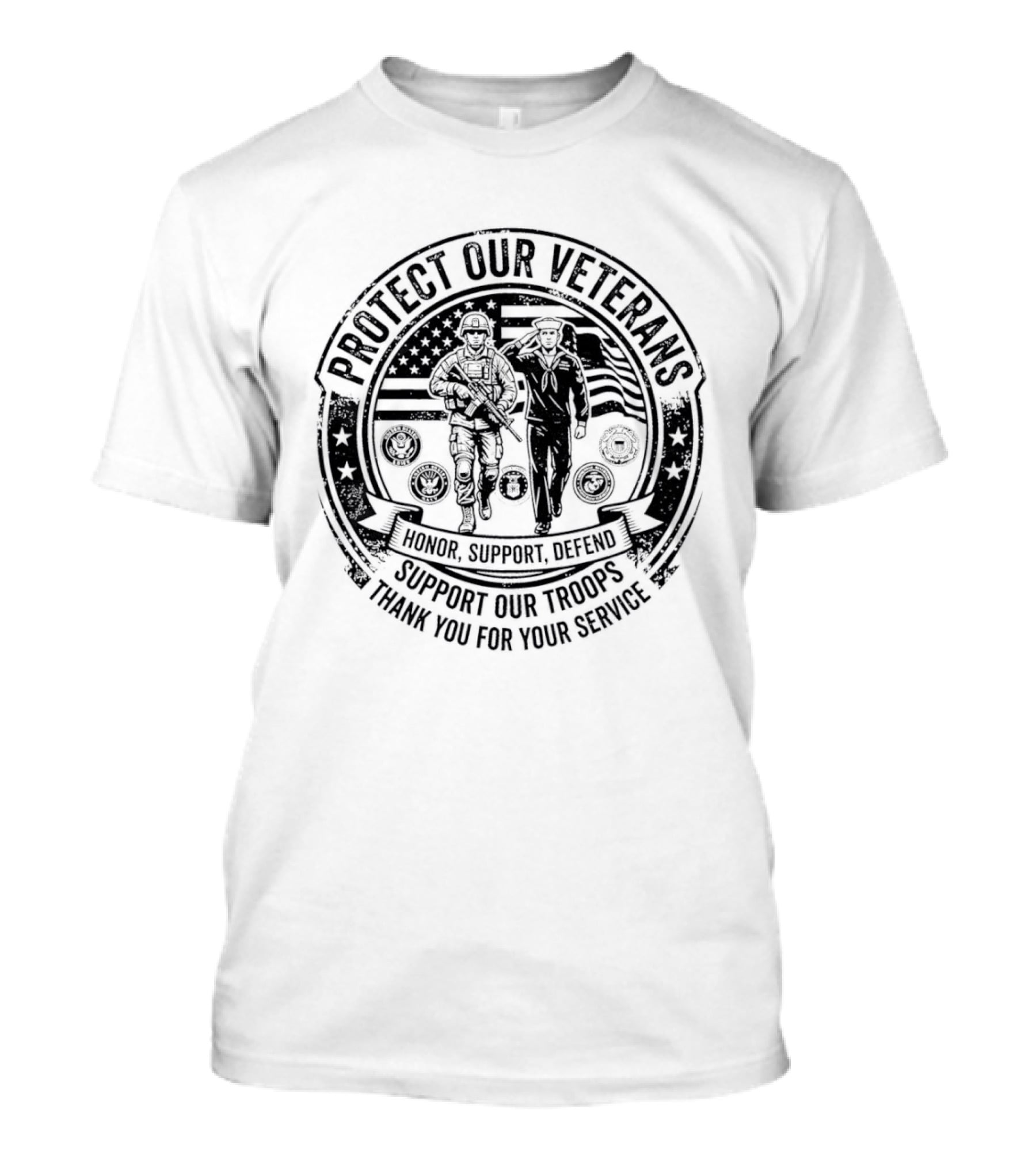 Protect Our Veterans Honor Support Defend Support Our Troops Thank You For Your Service T-Shirt