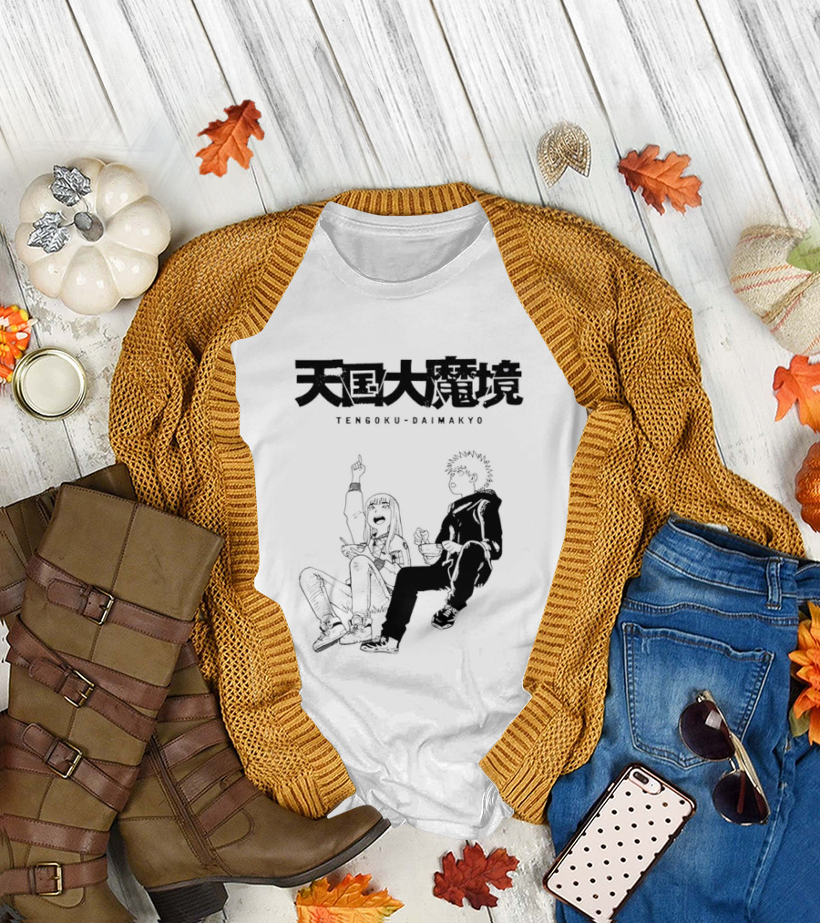 Tengoku Daimakyo Anime Characters Sitting Together Eating T-Shirt