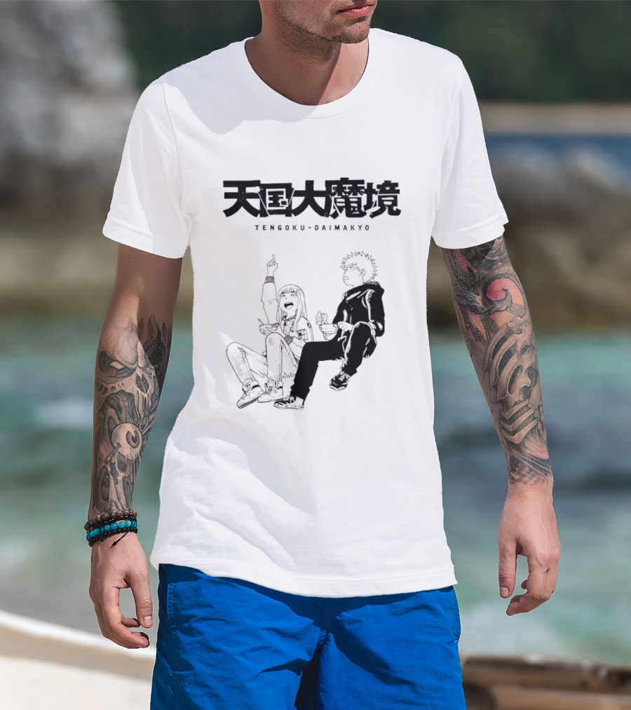 Tengoku Daimakyo Anime Characters Sitting Together Eating T-Shirt