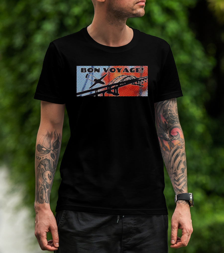 Bon Voyage Halftone Airplane And Bridge Travel T-Shirt