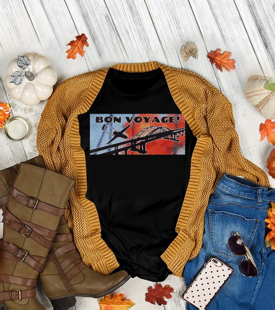 Bon Voyage Halftone Airplane And Bridge Travel T-Shirt