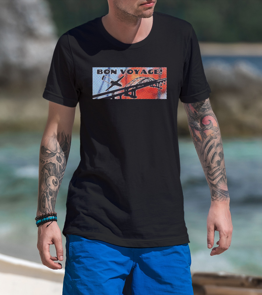 Bon Voyage Halftone Airplane And Bridge Travel T-Shirt