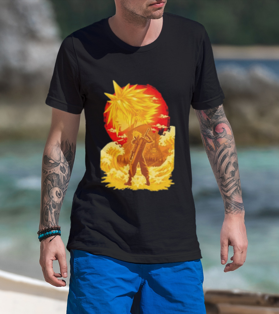 Cloud Strife Final Fantasy VII Shinra Ukiyo E Wave T-Shirt